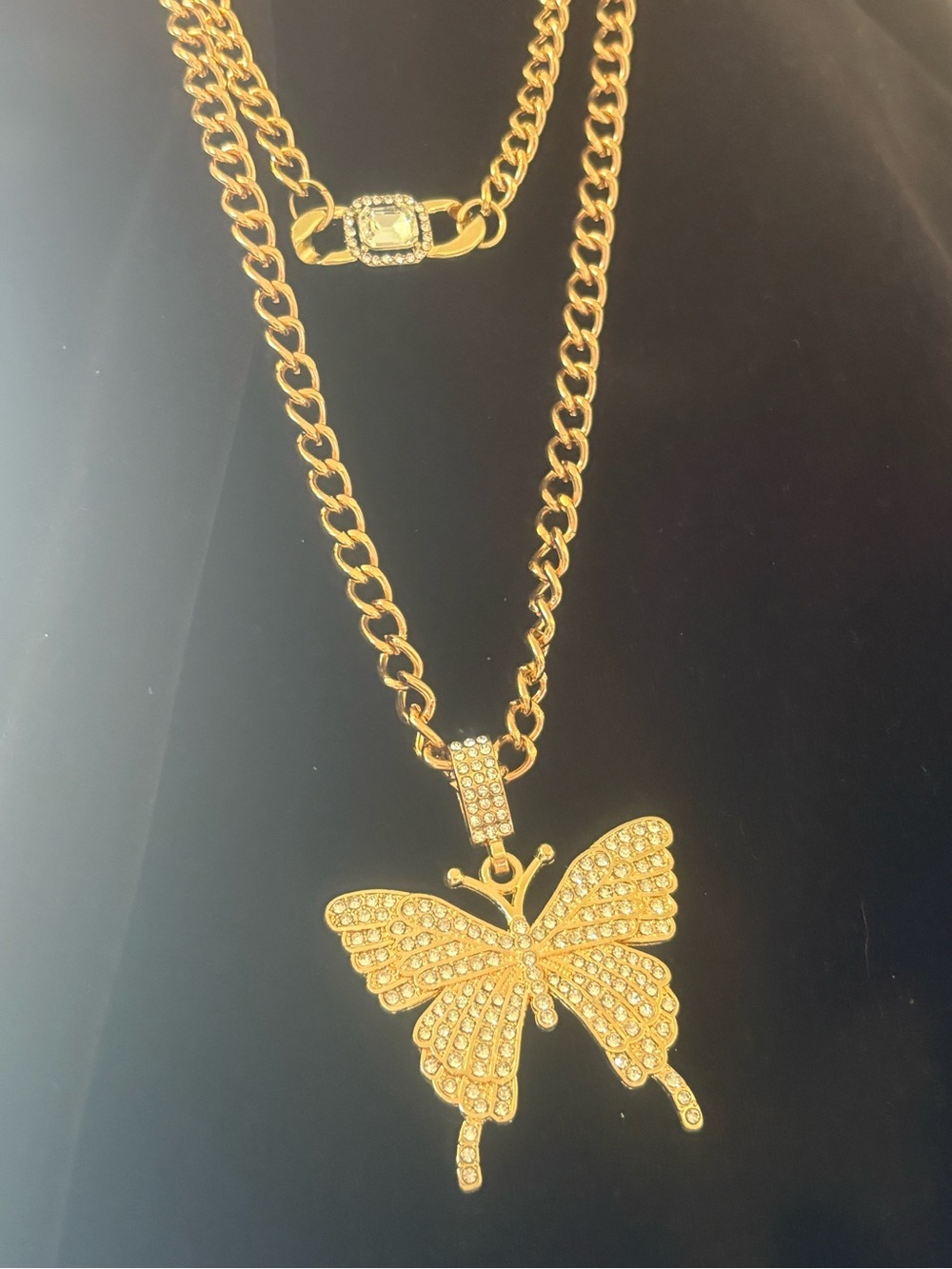 Gold tone Butterfly Crystal Pendant Necklace - Women's Jewelry